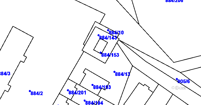 Parcela st. 884/153 v KÚ Štěnovice, Katastrální mapa