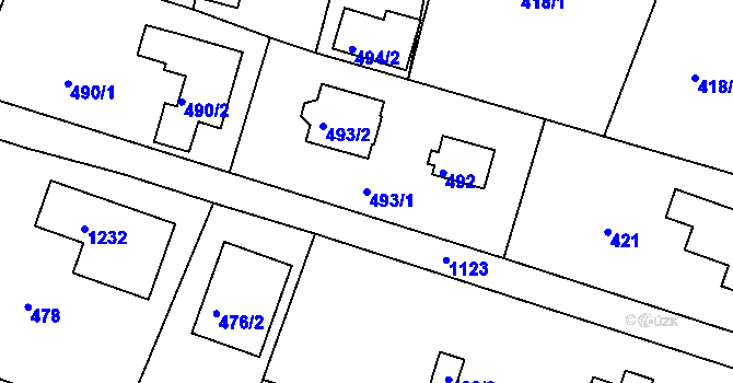 Parcela st. 493/1 v KÚ Štěnovice, Katastrální mapa