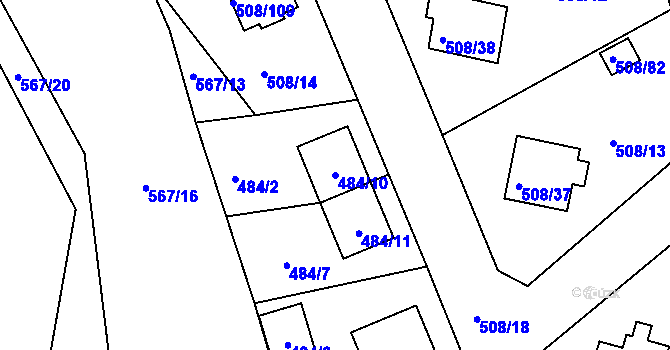 Parcela st. 484/10 v KÚ Štěnovice, Katastrální mapa