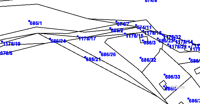 Parcela st. 686/26 v KÚ Štěnovice, Katastrální mapa