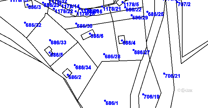 Parcela st. 686/28 v KÚ Štěnovice, Katastrální mapa