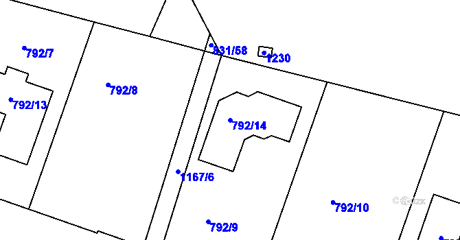 Parcela st. 792/14 v KÚ Štěnovice, Katastrální mapa