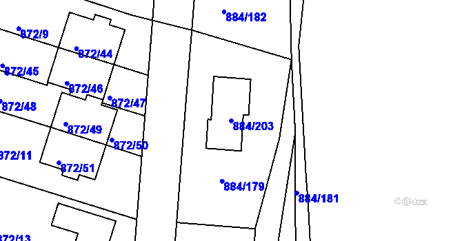 Parcela st. 884/203 v KÚ Štěnovice, Katastrální mapa