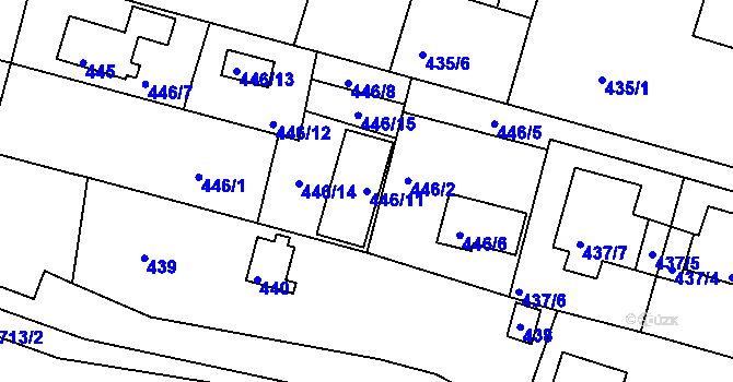 Parcela st. 446/11 v KÚ Štěnovice, Katastrální mapa