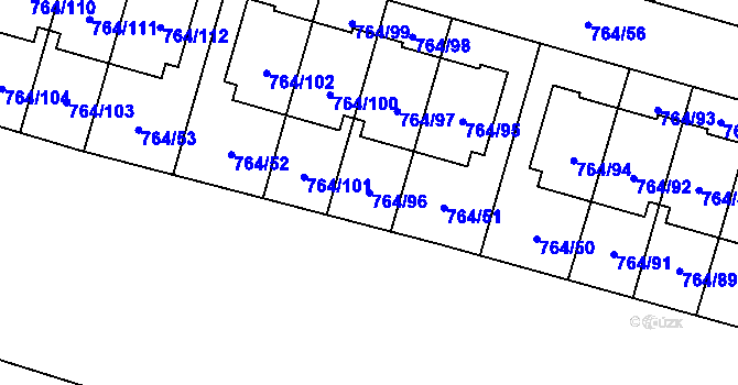 Parcela st. 764/96 v KÚ Štěnovice, Katastrální mapa