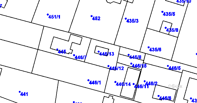 Parcela st. 446/13 v KÚ Štěnovice, Katastrální mapa