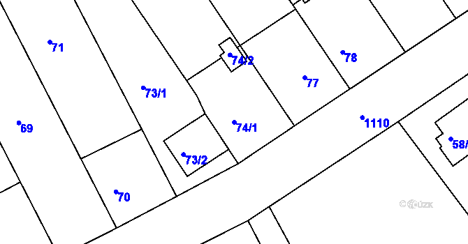 Parcela st. 74/1 v KÚ Štěnovice, Katastrální mapa