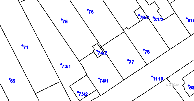 Parcela st. 74/2 v KÚ Štěnovice, Katastrální mapa