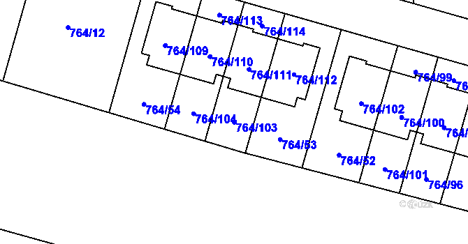 Parcela st. 764/103 v KÚ Štěnovice, Katastrální mapa