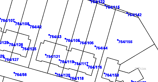 Parcela st. 764/106 v KÚ Štěnovice, Katastrální mapa