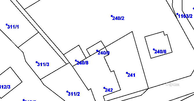 Parcela st. 240/9 v KÚ Štěnovice, Katastrální mapa