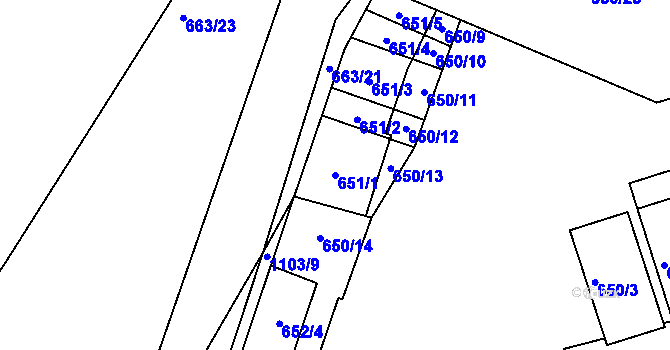 Parcela st. 651/1 v KÚ Štěnovice, Katastrální mapa