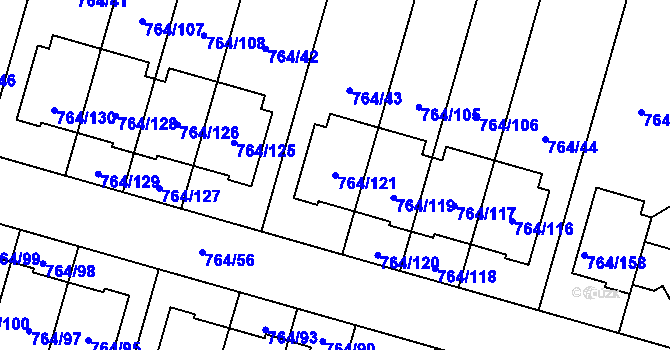 Parcela st. 764/121 v KÚ Štěnovice, Katastrální mapa