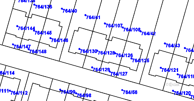 Parcela st. 764/128 v KÚ Štěnovice, Katastrální mapa