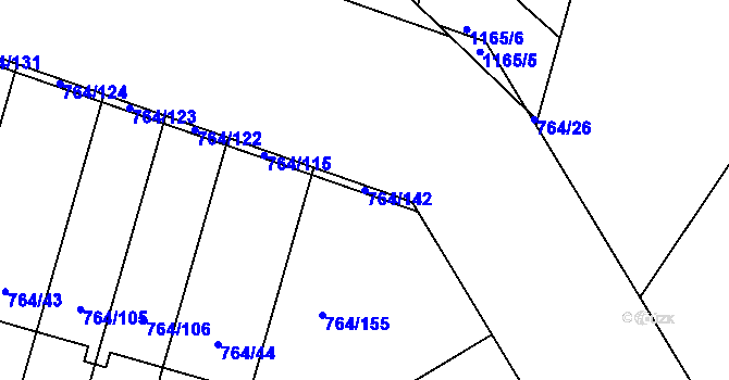 Parcela st. 764/142 v KÚ Štěnovice, Katastrální mapa