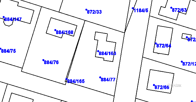 Parcela st. 884/163 v KÚ Štěnovice, Katastrální mapa