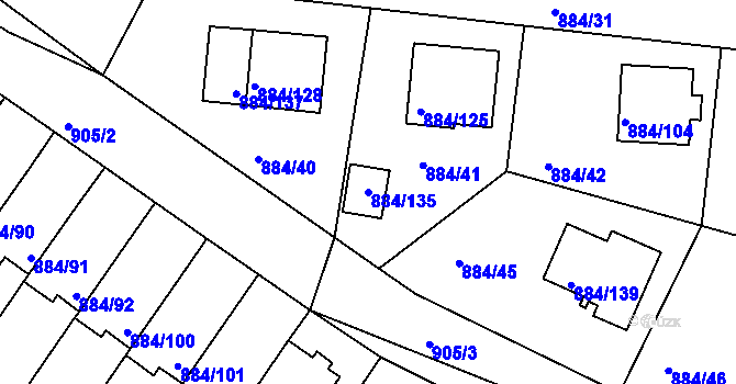 Parcela st. 884/135 v KÚ Štěnovice, Katastrální mapa