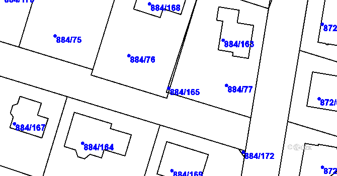 Parcela st. 884/165 v KÚ Štěnovice, Katastrální mapa