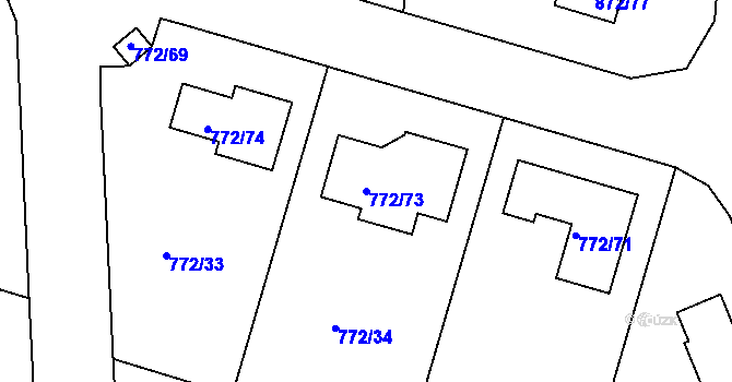 Parcela st. 772/73 v KÚ Štěnovice, Katastrální mapa