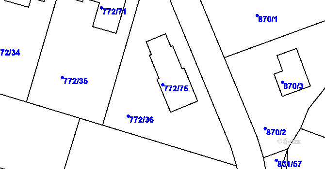 Parcela st. 772/75 v KÚ Štěnovice, Katastrální mapa