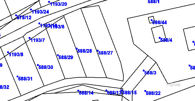 Parcela st. 588/27 v KÚ Štěnovice, Katastrální mapa