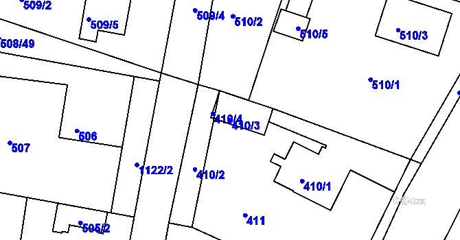 Parcela st. 410/3 v KÚ Štěnovice, Katastrální mapa