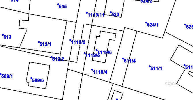 Parcela st. 1119/6 v KÚ Štěnovice, Katastrální mapa