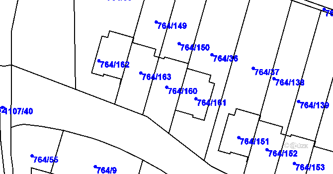 Parcela st. 764/160 v KÚ Štěnovice, Katastrální mapa