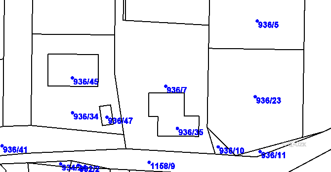 Parcela st. 936/7 v KÚ Štěnovice, Katastrální mapa