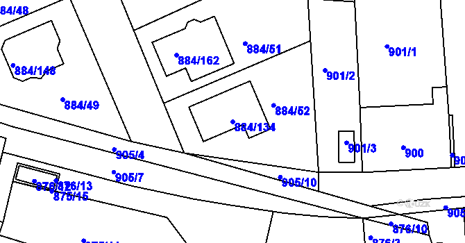 Parcela st. 884/134 v KÚ Štěnovice, Katastrální mapa