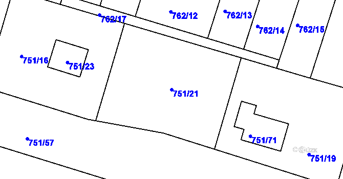 Parcela st. 751/21 v KÚ Štěnovice, Katastrální mapa