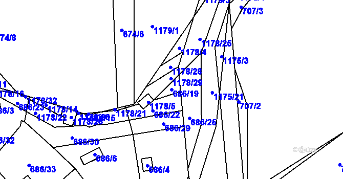 Parcela st. 686/19 v KÚ Štěnovice, Katastrální mapa
