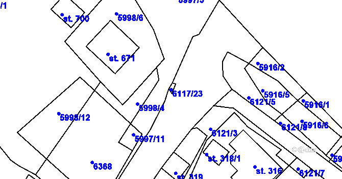 Parcela st. 6117/23 v KÚ Svatý Štěpán, Katastrální mapa