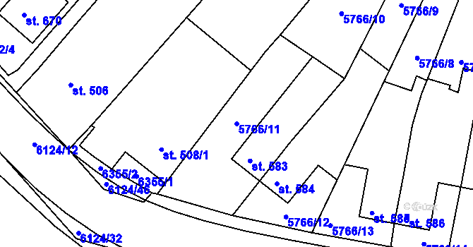 Parcela st. 5766/11 v KÚ Svatý Štěpán, Katastrální mapa