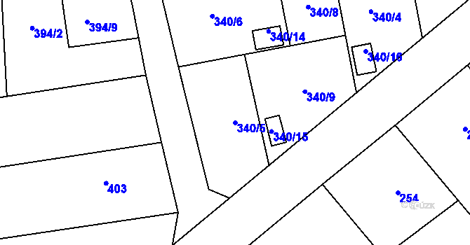 Parcela st. 340/5 v KÚ Štěpánkovice, Katastrální mapa