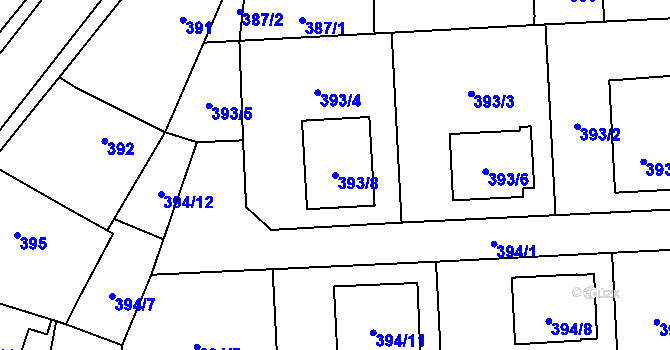 Parcela st. 393/8 v KÚ Štěpánkovice, Katastrální mapa