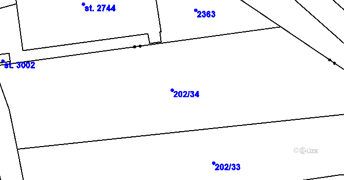 Parcela st. 202/34 v KÚ Štěpánov u Přelouče, Katastrální mapa