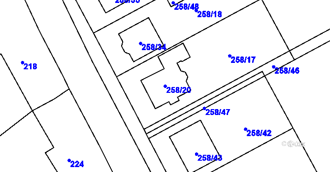 Parcela st. 258/20 v KÚ Březce, Katastrální mapa