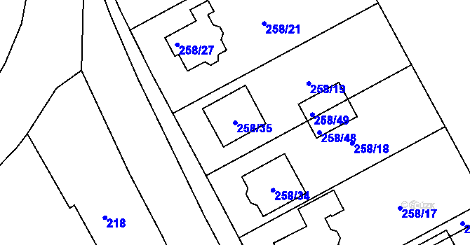 Parcela st. 258/35 v KÚ Březce, Katastrální mapa