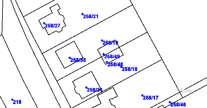 Parcela st. 258/49 v KÚ Březce, Katastrální mapa