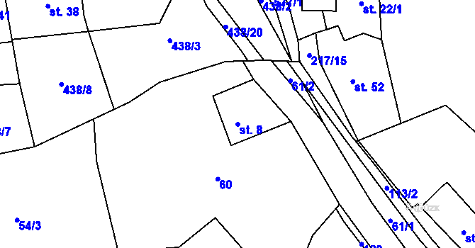 Parcela st. 8 v KÚ Borovec, Katastrální mapa