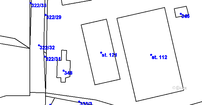 Parcela st. 121 v KÚ Olešnička, Katastrální mapa