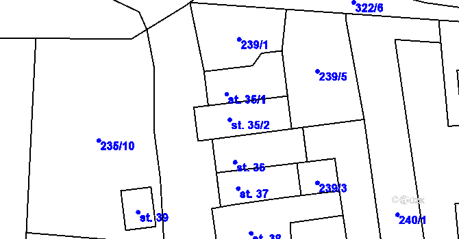 Parcela st. 35/2 v KÚ Olešnička, Katastrální mapa