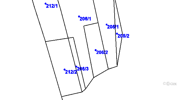 Parcela st. 206/2 v KÚ Štěpánov nad Svratkou, Katastrální mapa