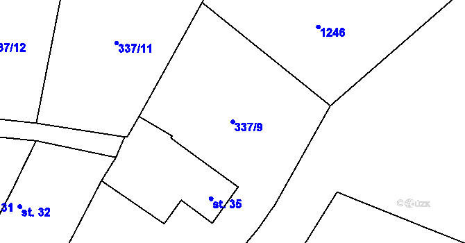 Parcela st. 337/9 v KÚ Vrtěžíř, Katastrální mapa