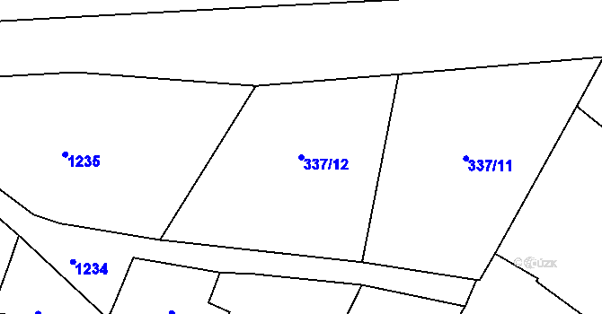 Parcela st. 337/12 v KÚ Vrtěžíř, Katastrální mapa