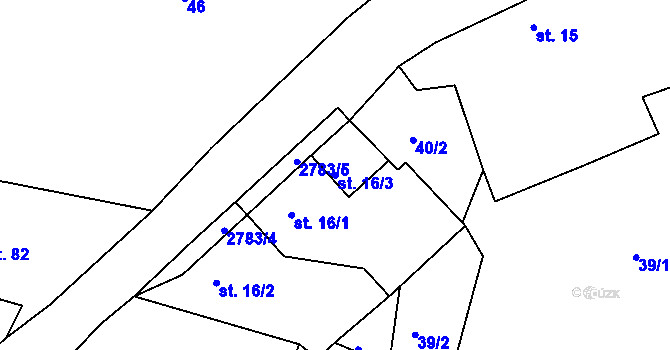 Parcela st. 16/3 v KÚ Štěpánovice u Českých Budějovic, Katastrální mapa