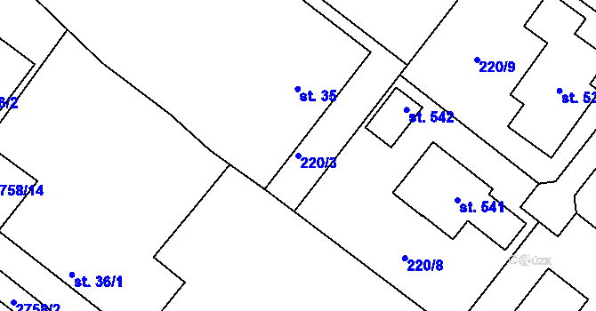 Parcela st. 220/3 v KÚ Štěpánovice u Českých Budějovic, Katastrální mapa