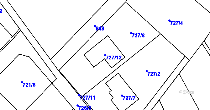 Parcela st. 727/12 v KÚ Štěpánovice u Tišnova, Katastrální mapa
