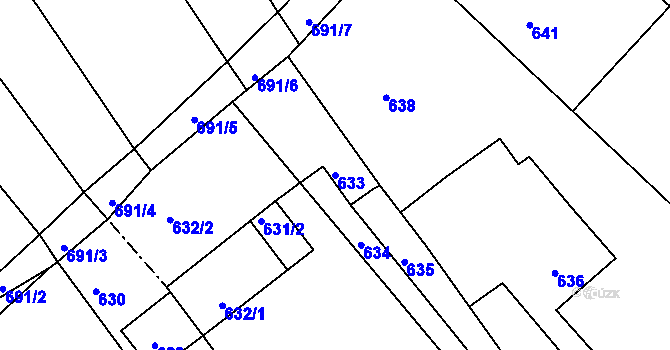Parcela st. 633 v KÚ Štěpánovice u Tišnova, Katastrální mapa